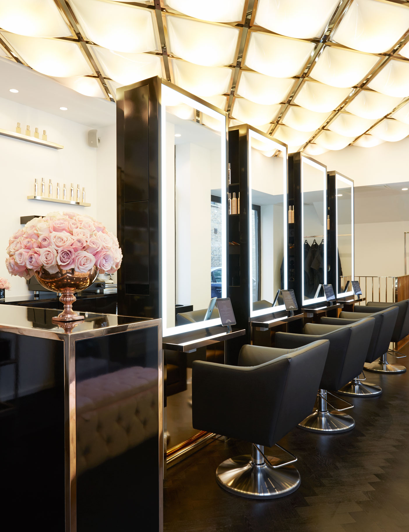 Aldworth James & Bond | Flagship SHOWDry Salon - styling stations and feature ceiling