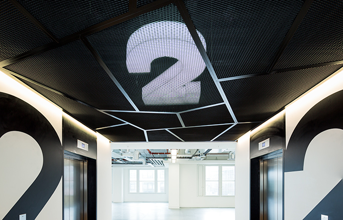 Aldworth James & Bond | Metal ceiling with lightbox number at One Queen Caroline Street