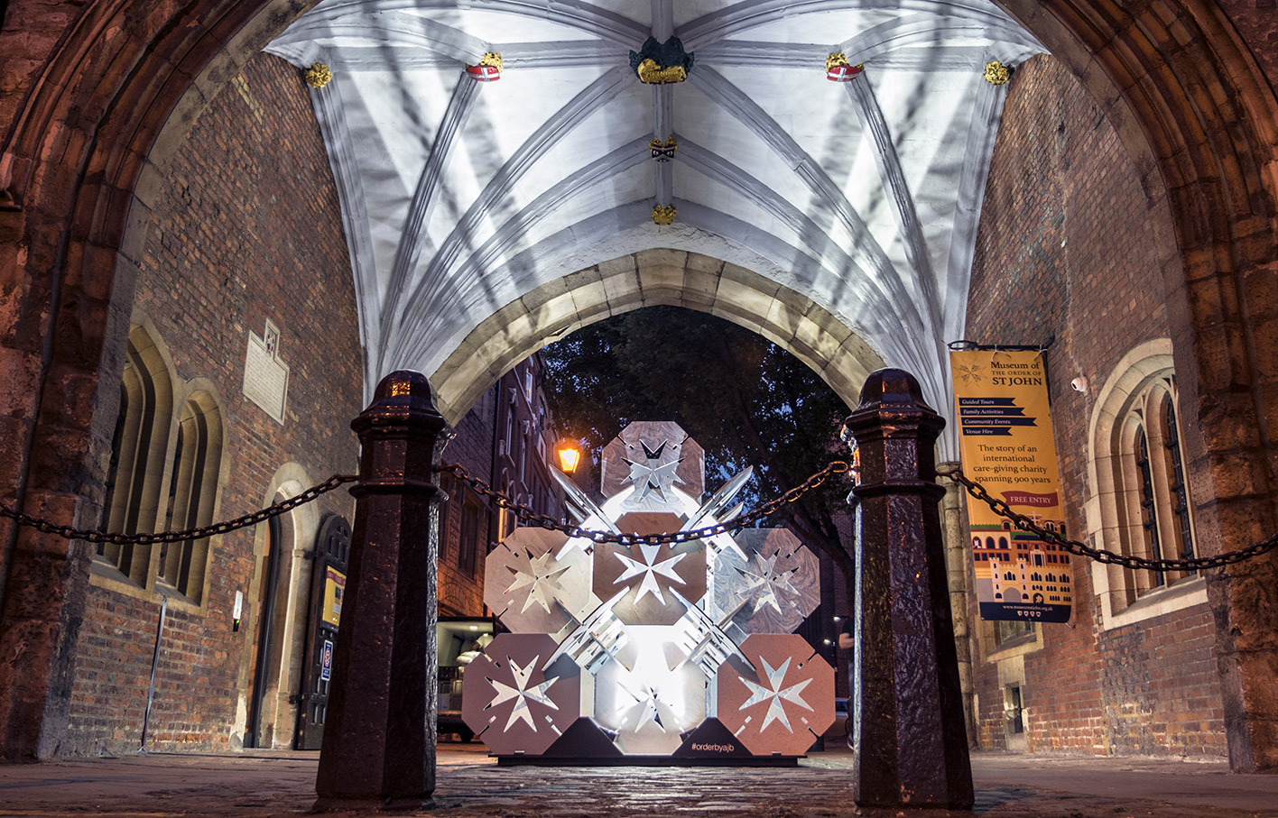 Order by Aldworth James & Bond | Clerkenwell Design Week | 'Order' at night, illuminated in St John's Gate